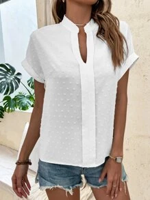 SHEIN LUNE Swiss Dot Batwing Sleeve Popover Blouse - White - View 4