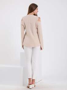 EURMUSE Cutout Shoulder Single Button Blazer - Beige - View 11