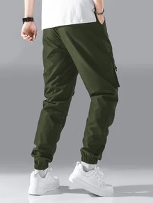 Manfinity Hypemode Men Letter Graphic Drawstring Cargo Pants - Army Green - View 2