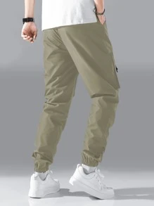 Manfinity Hypemode Men Letter Graphic Drawstring Cargo Pants - Khaki - View 2