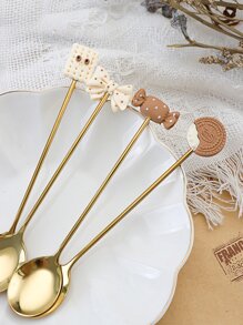 4pcs Dessert Design Spoon Set, Stainless Steel Cartoon Cute Dessert Spoon For Party ,Kitchen,Christmas Gift,School Supplies