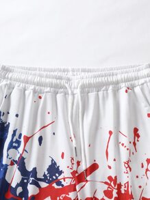 Manfinity 男士噴濺印花T恤和腰部抽繩短褲 - 彩色 - 查看 5