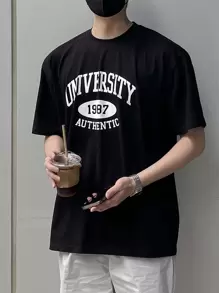 DAZY Men Cotton Letter Graphic Tee - Black - View 1