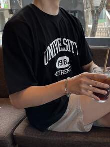 DAZY Men Cotton Letter Graphic Tee - Black - View 5