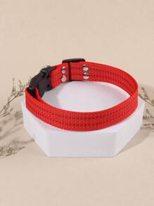1入組尼龍灰點和純色狗項圈,適用於小型狗狗四季散步 - 紅色 - 查看 2