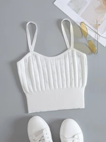 SHEIN EZwear Áo dệt kim nữ màu trơn Giải trí - trắng - Xem 1