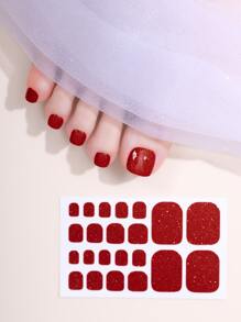 Beauty Sticker 1張閃粉趾甲貼紙和1支甲板專用磨甲棒，美甲貼紙DIY工具 - 酒紅色 - 查看 4