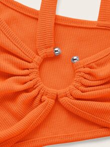 SHEIN ICON Dopamine Dressing Neon Orange Asymmetrical Neck Ring Detail Top - Orange - View 3