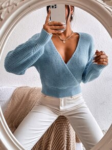 SHEIN Privé Surplice Neck Drop Shoulder Sweater