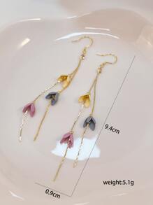 Flower & Metal Tassel Drop Earrings - Multicolor - View 4