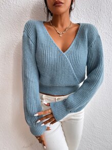 SHEIN Privé Surplice Neck Drop Shoulder Sweater