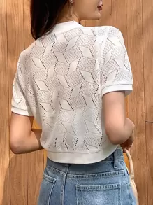 DAZY Solid Pointelle Knit Duster Cardigan - White - View 2