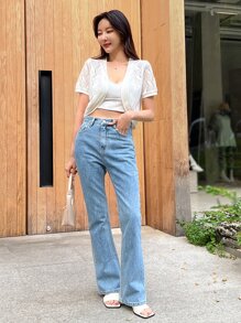 DAZY Solid Pointelle Knit Duster Cardigan - White - View 7