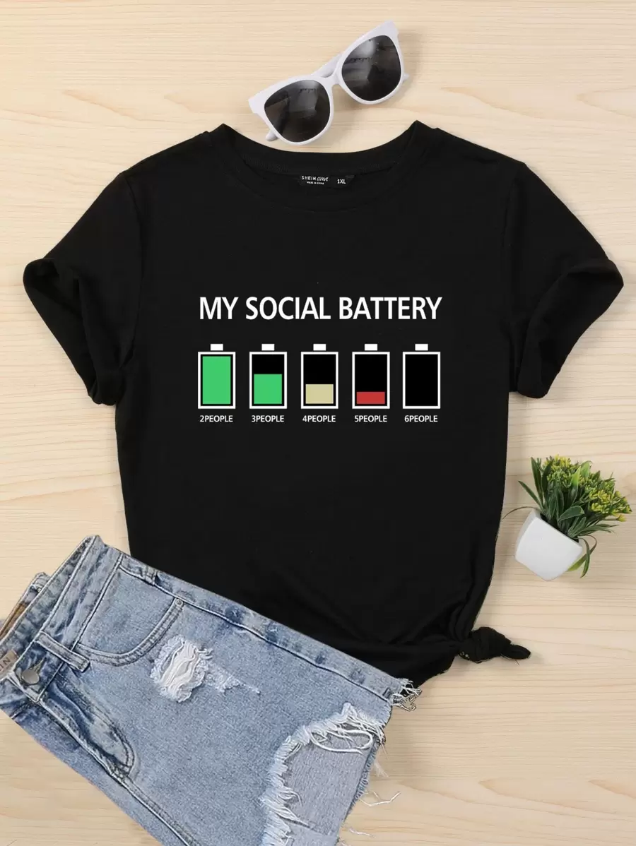 Mulvari 大碼電池和字母圖案T恤 - 黑色 - 查看 1