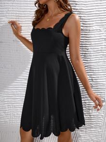 SHEIN Maternity Solid Scallop Trim Dress - Black - View 3