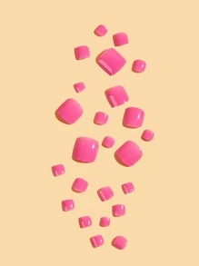 Instantly Upgrade Your Look with 24pcs Short Square Pink Solid Glossy Fake Toenail & 1pc Nail File & 1sheet Tape - Hot Pink - View 3
