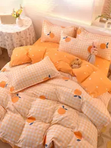 Bộ vỏ chăn họa tiết màu cam không có chất làm đầy - Nhiều màu - Xem 1