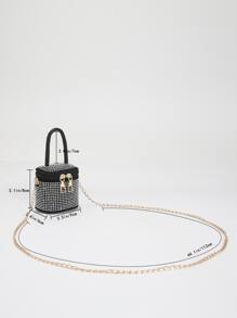 Mini Rhinestone Decor Bucket Bag - Black - View 3