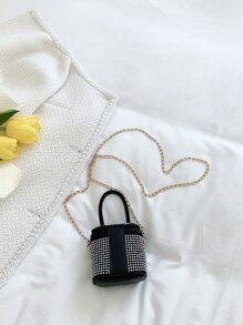 Mini Rhinestone Decor Bucket Bag - Black - View 7
