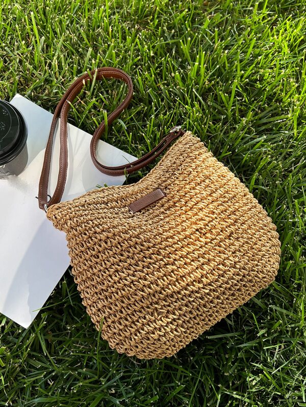 Patch Decor Straw Bag, Beach Essentials Women Bags For Vacation & Holiday, Eye-Catching Beach Bag Summer, Summer Straw Beach Bag For Women, Hottest Beach Bags For Women, Newest Holiday Bag