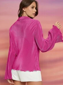 SHEIN BAE 荷葉袖木耳邊襯衫 - 玫紅色 - 查看 2