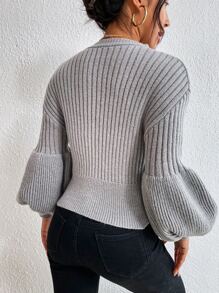 SHEIN Essnce Jersey de manga farol tejido de canalé - Gris - Ver 2