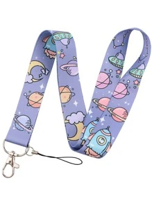 1 dây đeo cổ dài theo chủ đề phim hoạt hình tàu vũ trụ, phụ kiện chìa khóa/điện thoại/thẻ, dây đeo cổ in polyester hai mặt, dây đeo cổ ngăn đựng thẻ chống thất lạc - Nhiều màu - Xem 1