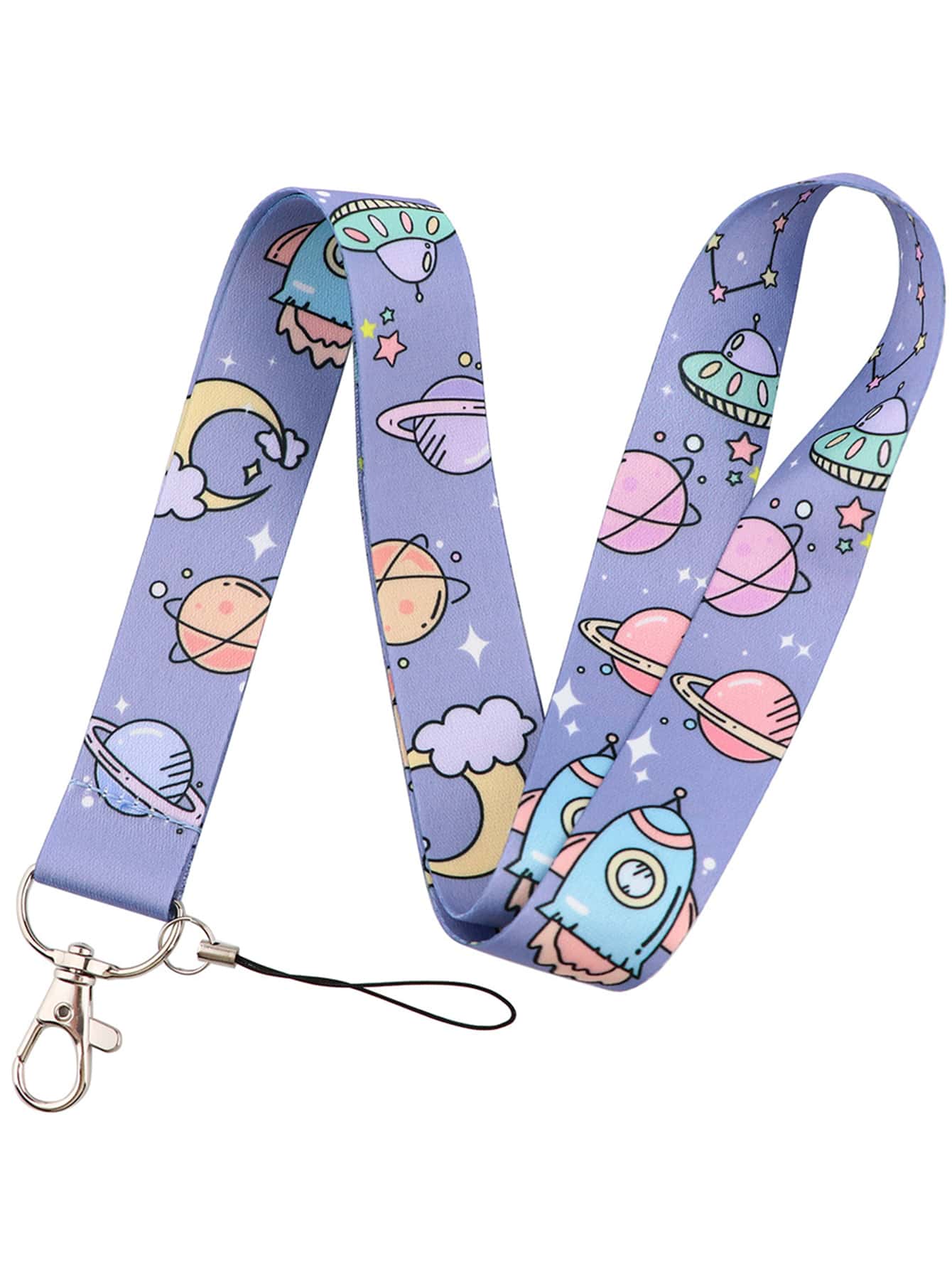 1 dây đeo cổ dài theo chủ đề phim hoạt hình tàu vũ trụ, phụ kiện chìa khóa/điện thoại/thẻ, dây đeo cổ in polyester hai mặt, dây đeo cổ ngăn đựng thẻ chống thất lạc - Nhiều màu - Xem 1