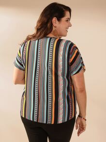 EMERY ROSE Blusa con estampado geométrico de rayas de manga murciélago - Multicolor - Ver 2