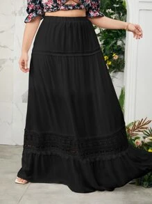 SHEIN VCAY Falda panel con encaje bajo con fruncido maxi