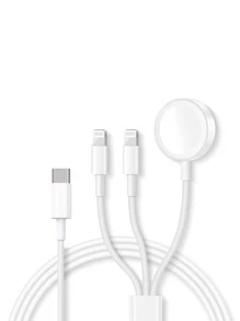 3 en 1 Cable de dato Lightning & Cargador inalámbrico compatible con Apple Watch - Blanco - Ver 1