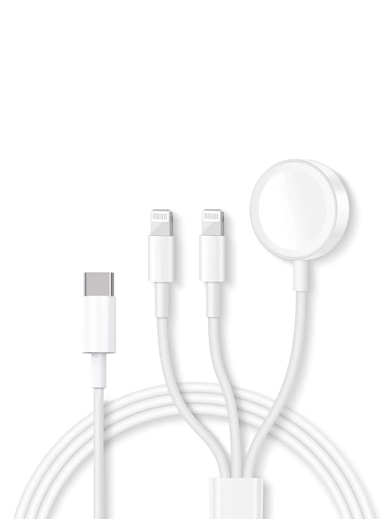 3 en 1 Cable de dato Lightning & Cargador inalámbrico compatible con Apple Watch - Blanco - Ver 1