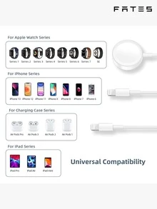 3 en 1 Cable de dato Lightning & Cargador inalámbrico compatible con Apple Watch - Blanco - Ver 3