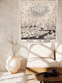 Tấm thảm in hình mặt trăng và hoa, nghệ thuật treo tường - Nhiều màu - Xem 4