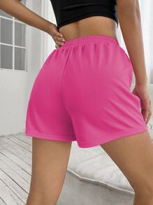 SHEIN Unity Drawstring Waist Slogan Graphic Track Shorts - Hot Pink - View 2