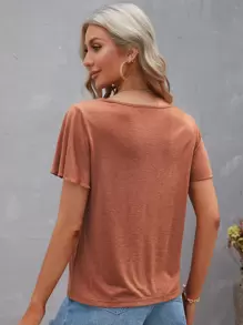 SHEIN LUNE Áo thun nữ Hội Chữ thập màu trơn Giải trí - Màu Cam cháy - Xem 2