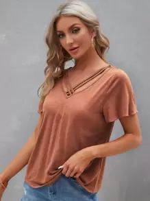 SHEIN LUNE Áo thun nữ Hội Chữ thập màu trơn Giải trí - Màu Cam cháy - Xem 3
