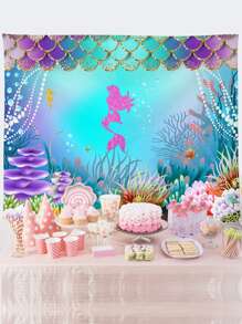 1 pieza Tela de fondo sirena patrón - Multicolor - Ver 1