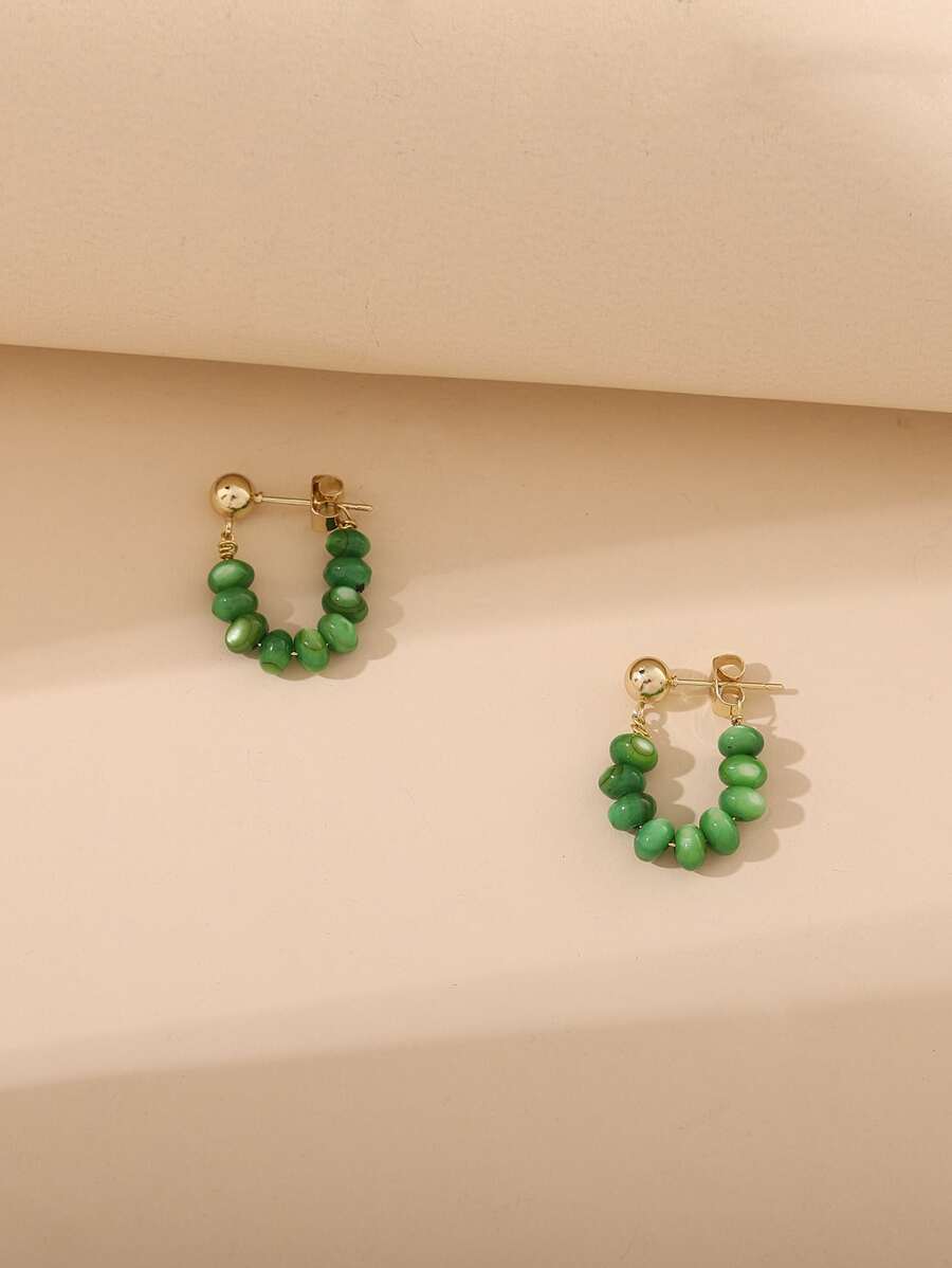 Bead Decor Earrings - Green - View 1
