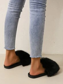 Ladies' Fashionable And Comfortable Open-toed White Matte Flat Anti-slip Home Shoes - Black - View 2