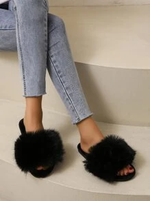 Ladies' Fashionable And Comfortable Open-toed White Matte Flat Anti-slip Home Shoes - Black - View 5