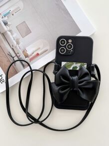 Ốp điện thoại có khe cắm thẻ trang trí nơ có dây buộc Tương thích với iPhone15/15Plus/15Pro/15Promax - màu đen - Xem 5