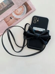 Ốp điện thoại có khe cắm thẻ trang trí nơ có dây buộc Tương thích với iPhone15/15Plus/15Pro/15Promax - màu đen - Xem 6