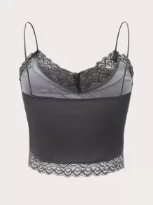 Goth Butterfly Print Lace Trim Cami Top - Grey - View 2