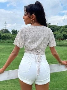 SHEIN VCAY Women Blouses Simpul Membungkus bunga ditsy Boho - Putih - View 2