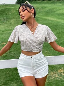 SHEIN VCAY Women Blouses Simpul Membungkus bunga ditsy Boho - Putih - View 7