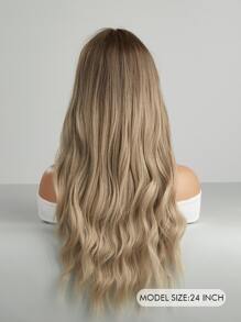 26英寸長啡色漸層金色卷曲波浪假髮，蓬鬆髮型，配有瀏海，防高溫纖維合成假髮，適用於女性日常、派對、萬聖節佩戴