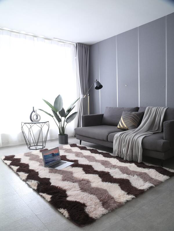 Color Block Non-slip Fuzzy Rug