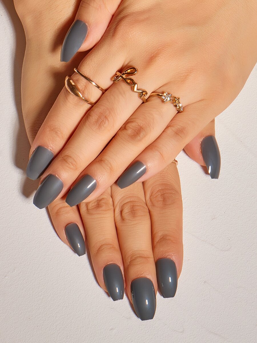 24 件装闪亮芭蕾灰色指甲贴，带果冻凝胶和推杆套装，美甲装饰 - 藍色 - 查看 1