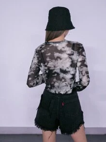 DAZY Tie Dye Sheer Mesh Top Without Bra Going Out Tops Festival